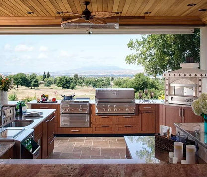 customize Outdoor Kitchen Island Modular Units Stainless Steel Gas Grill Sink Drawers Weather Resistant Patio Design