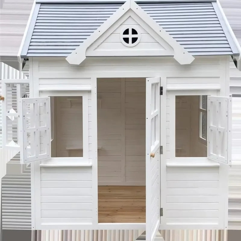 Outdoor Wood Kids Playhouse with Waterproof Feature
