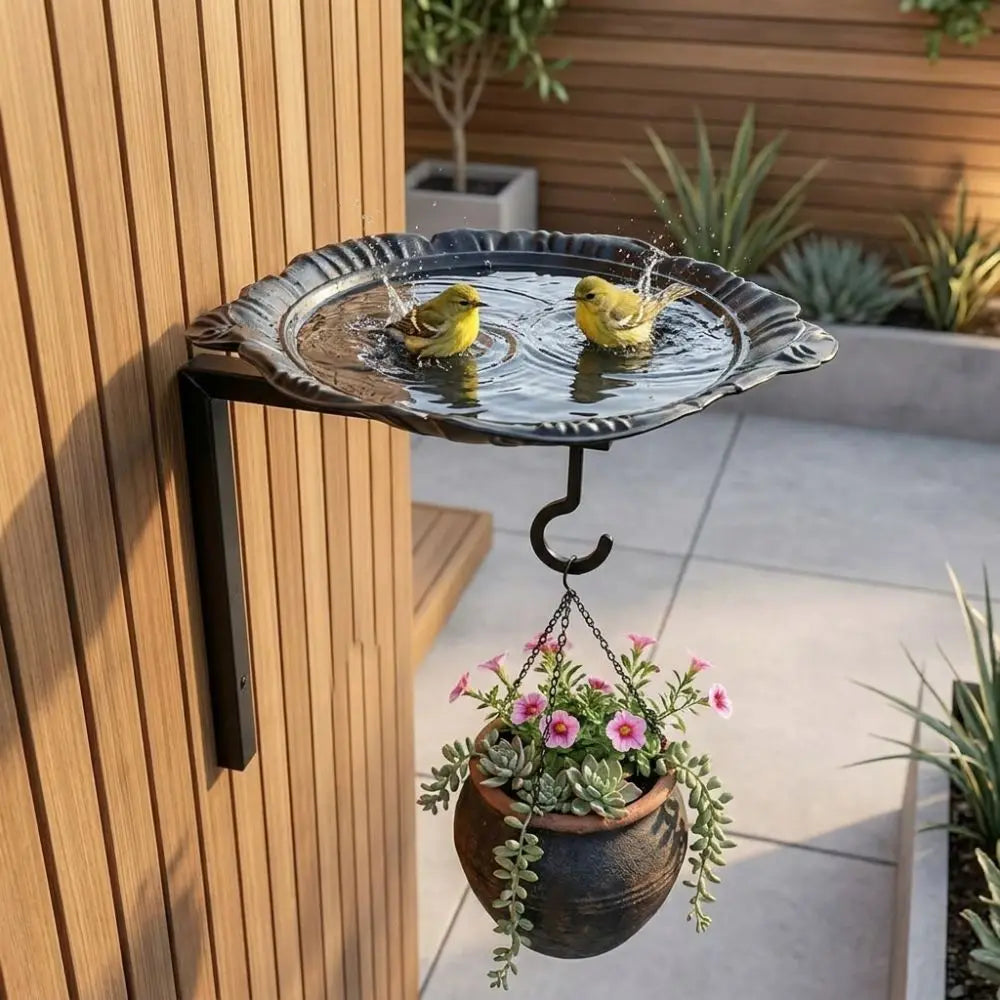 Vintage Wall Mounted Bird Feeder Cast Iron Rustic Hanging Plant Bracket Food Container Feeding Bowl Wild Bird Feeder Patio