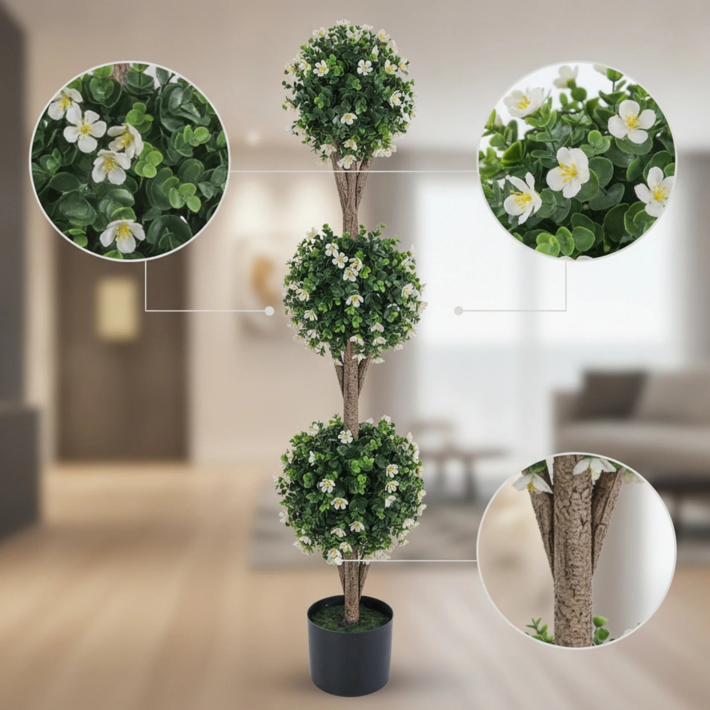 Triple Ball Topiary Tree Indoor Outdoor Artificial Topiary Tree Plant Realistic Faux for Entryway, Porch