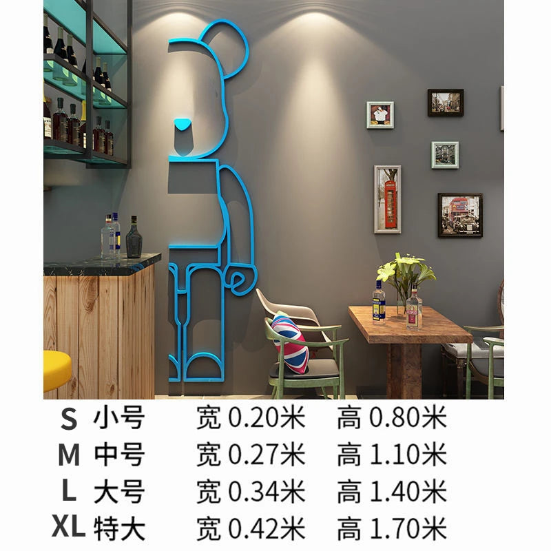 Bear Wall Stickers Mirror Acrylic Wall Sticker DIY PVC Wallpaper Self-adhesive Restaurant Bedroom Wall Decor