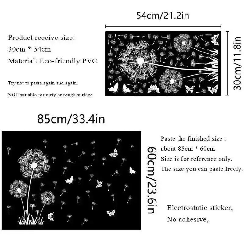 New Christmas Home Decor Wallpaper White Dandelion Butterfly Electrostatic Wall Sticker Glass Window Double Sided Pattern Decals