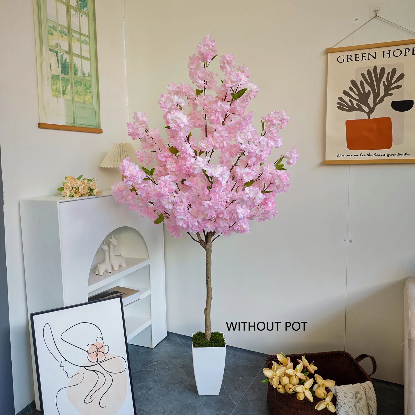 4.92FT Artificial Pink Cherry Blossom Plant UV-Resistant Indoor Outdoor Faux Plant for Home Wedding Garden Living Room Decor