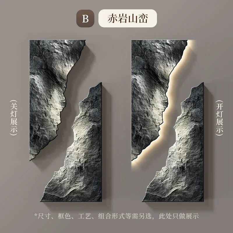 Living Room Decoration Painting Lamp Modern Luxury LED Rock Shape RC Wall Light Indoor Corridor Background Wall Mural Lights