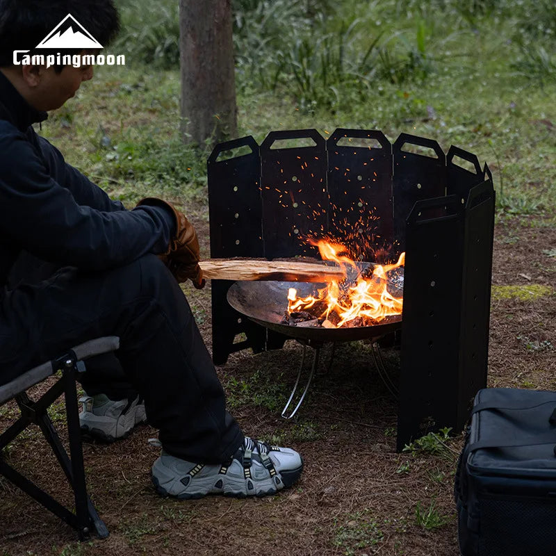 campingmYD-50 Large Fire Pit Windshield Camping Wood Stove Accessory: 8-Panel Iron Windbreak Screen