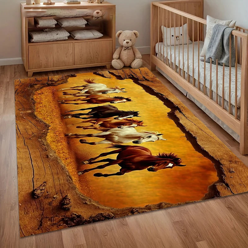 Running Herd of Horses Vintage Western Area Rug Non Slip Soft Floor Carpet for Living Room Bedroom Entryway Western Decor