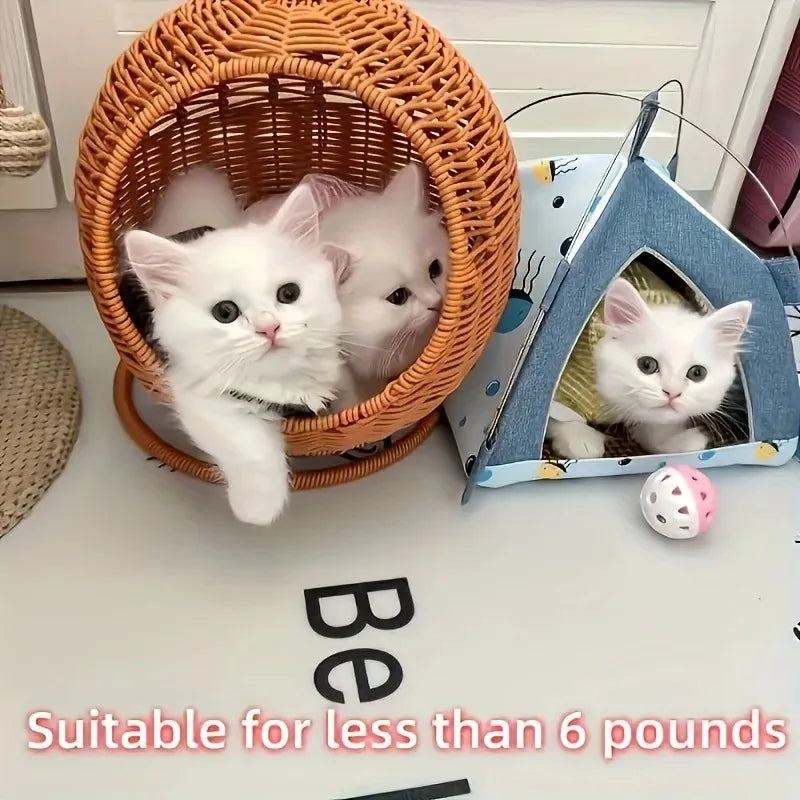Luxury Hand Woven Cat Hammack Bed Pet Bed Storage Basket Comfortable Heavy Carton for Small Pets Pet Supplies