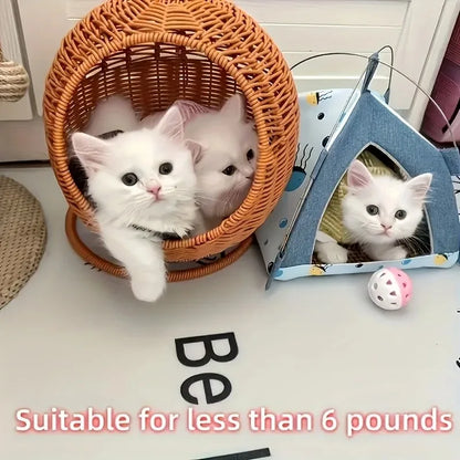 Luxury Hand Woven Cat Hammack Bed Pet Bed Storage Basket Comfortable Heavy Carton for Small Pets Pet Supplies