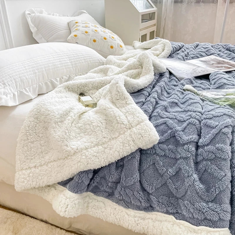 Home Thick Bed Blanket Lamb Cashmere Fleece Plaid Blankets Winter Warm Double Sided Throw Sofa Cover Newborn Wrap Kids Bedspread