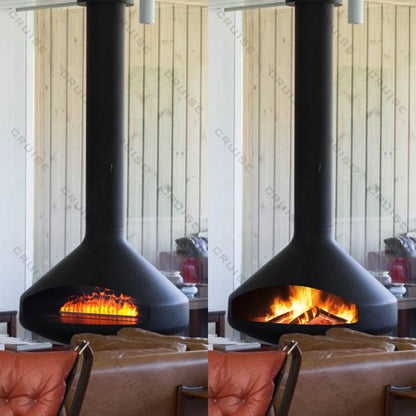 Ceiling Mounted Low-Energy Refractory Furnace Suspended Wood Stove Gas 800mm Hanging Fireplace Indoor Living Room
