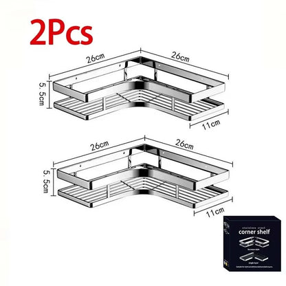 New Bathroom Organizer Storage Shelf Shower Corner Rack Stainless Steel Kitchen Organizer Corner Shelf No Drill Wall Rack