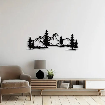 Charming Handmade Rustic Metallic Forest & Mountain Wall Art with Evergreen Tree Design for Kids Room Farmhouse Christmas Gift
