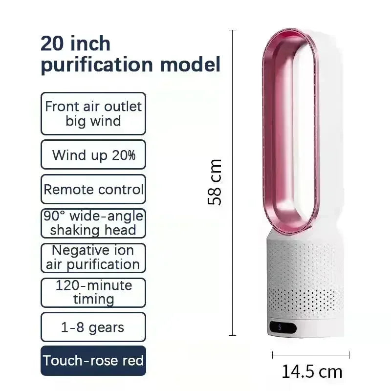 2026 Portable Bladeless Fan Air Purify Circulation Ultra Silent Cooling Tower Fan for Home Dorm Desk Floor