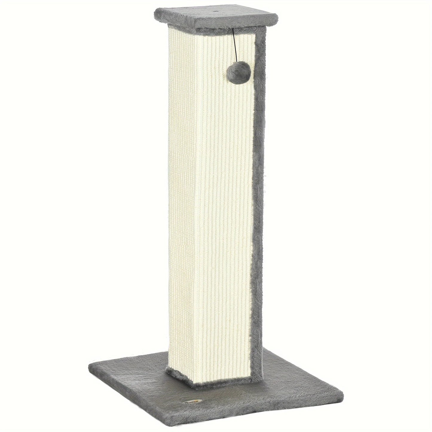 32" Tall Sisal Cat Scratching Post, PawHut Vertical Claw Scratcher For Indoor Cats And Kittens With Hanging Ball And Soft Plush
