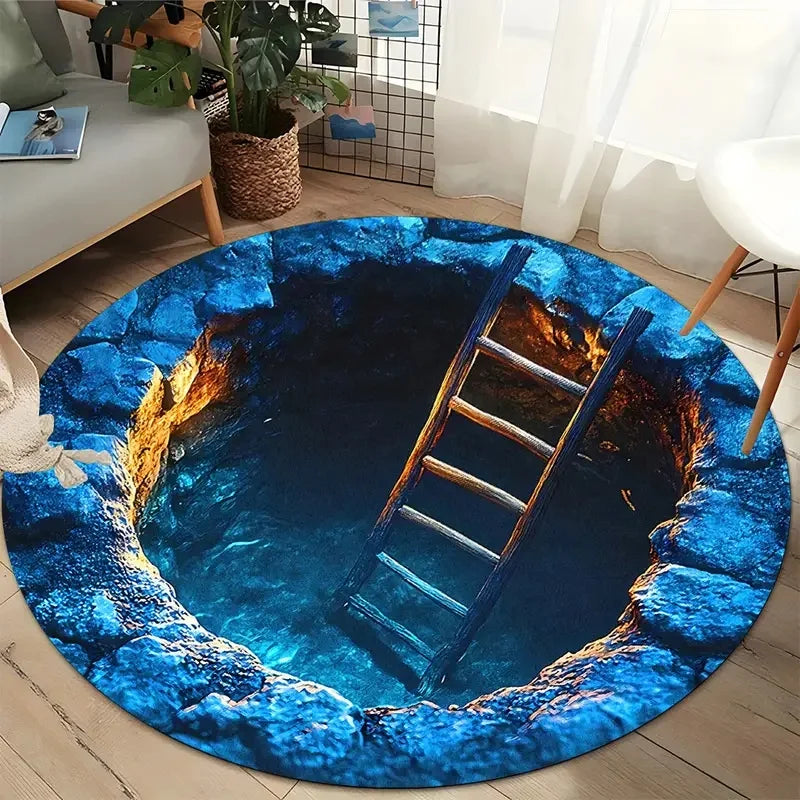 Round Rug– Deep Pit Trap Print Floor Mat for Entry, Living Room or Bedroom Fun Decor