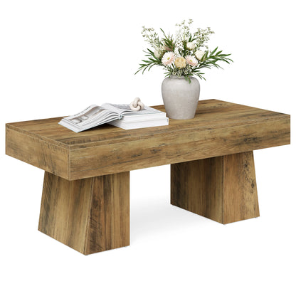 Tribesigns Vintage Coffee Table, 120cm Wooden Accent Center Tables with Thick Base, Modern Low Cocktail Tea Furniture for