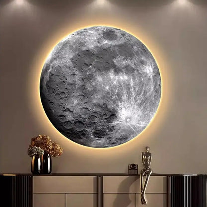 Living Room Luxury Round Hanging Decorative Bedroom Bed Moon Light Frameless Lamp Painting Mural Miniatures Groot Art Funny Gift