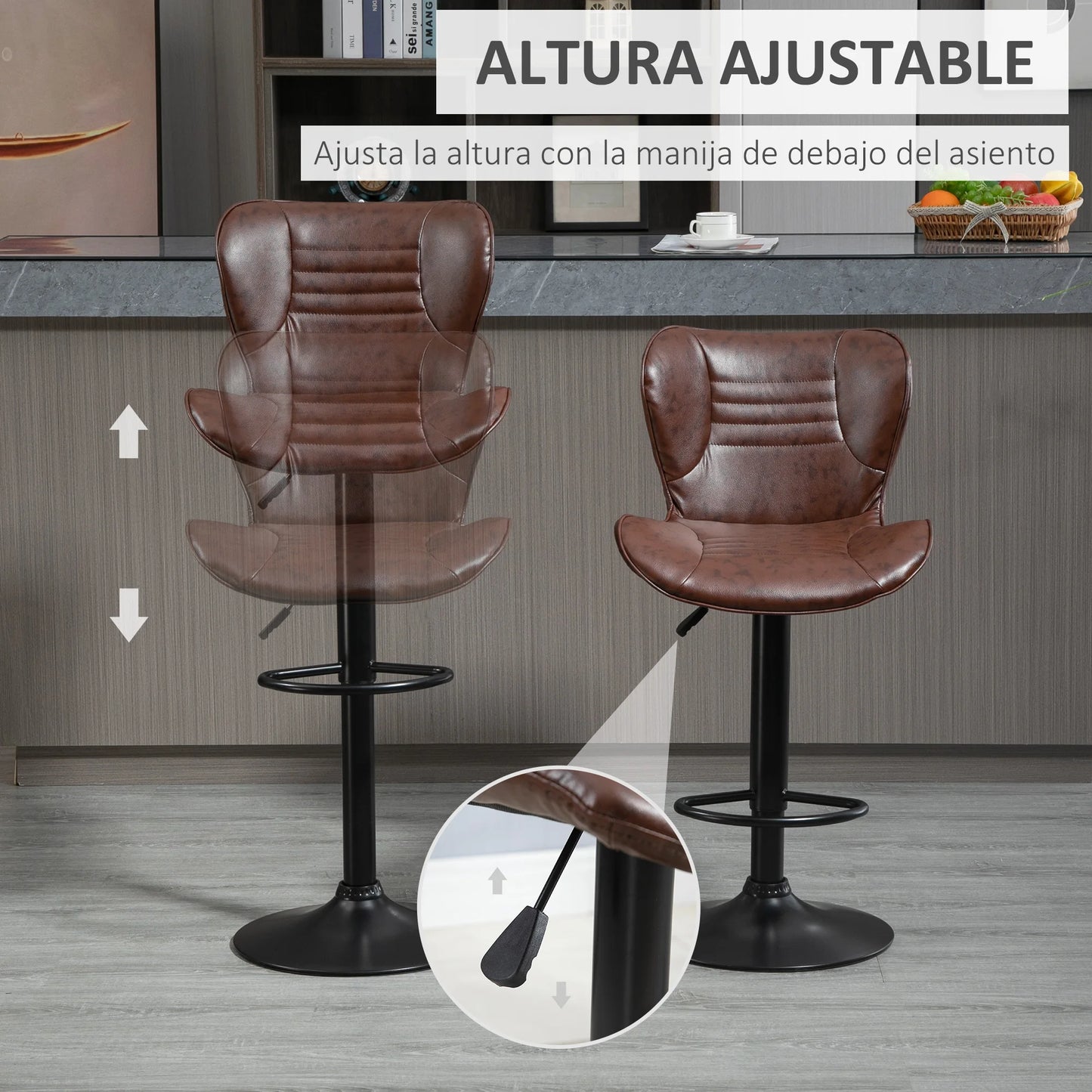 Homcom Set of 2 Height-Adjustable Swivel Bar Stools with Footrest