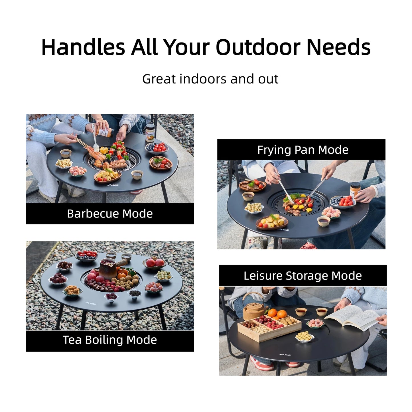 BISINNA Foldable Round Table BBQ Grill Multi-Function Outdoor Charcoal Barbecue Set with Accessories Portable for Camping Picnic