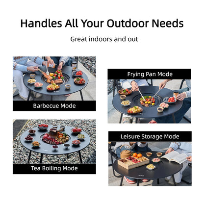 BISINNA Foldable Round Table BBQ Grill Multi-Function Outdoor Charcoal Barbecue Set with Accessories Portable for Camping Picnic
