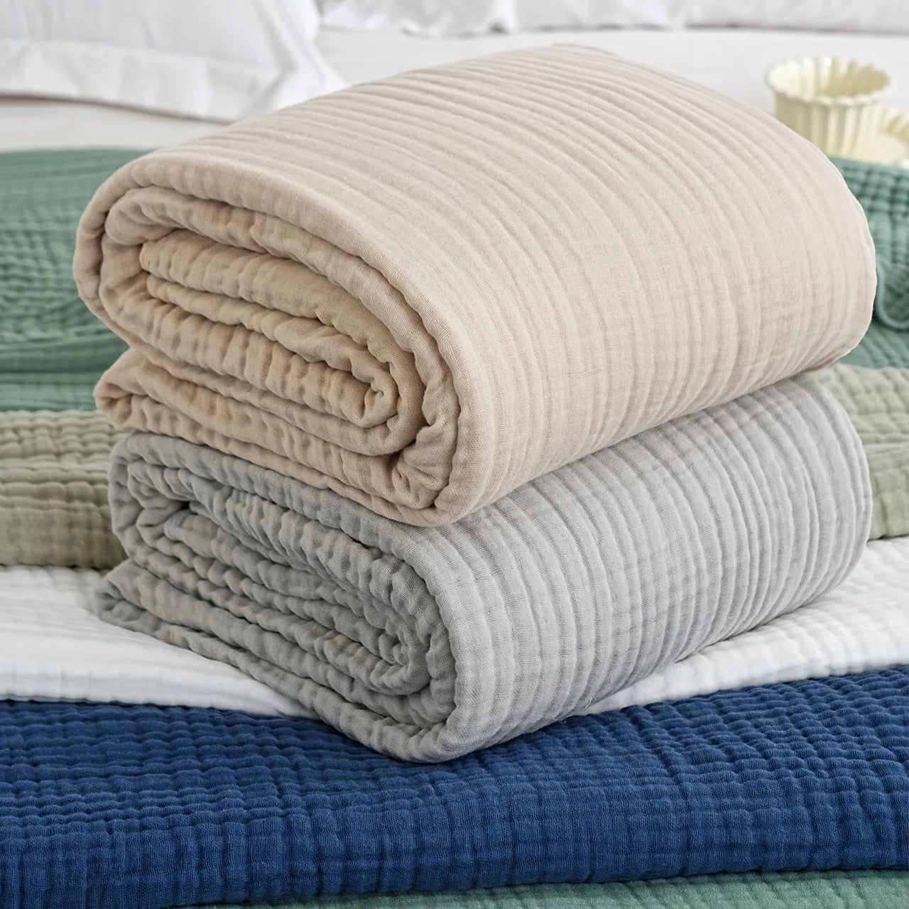 Plain Cotton Blanket Pure Cotton Plain Weave Fabric Waffle Quilt Adult Towel Six-layer Gauze Cover Blanket for All Seasons Sheet
