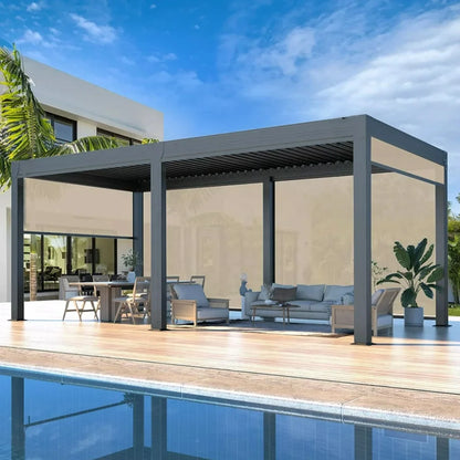 Luxury Aluminum Louvered Pergola Outdoor Patio Terrace Gazebo Electric Sunshade Waterproof UV Resistant Weatherproof Durable