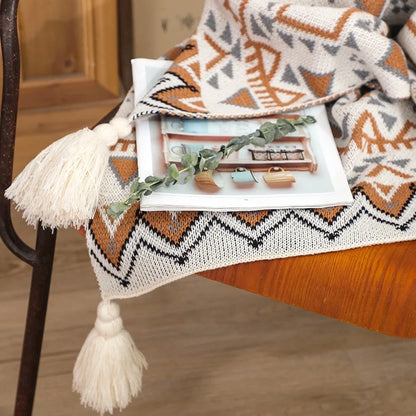 Southwest Desert Sunrise Geometric Woven Throw Blanket Earth Tone Tribal Pattern Soft Cozy Blanket for Sofa Bed Camping Travel