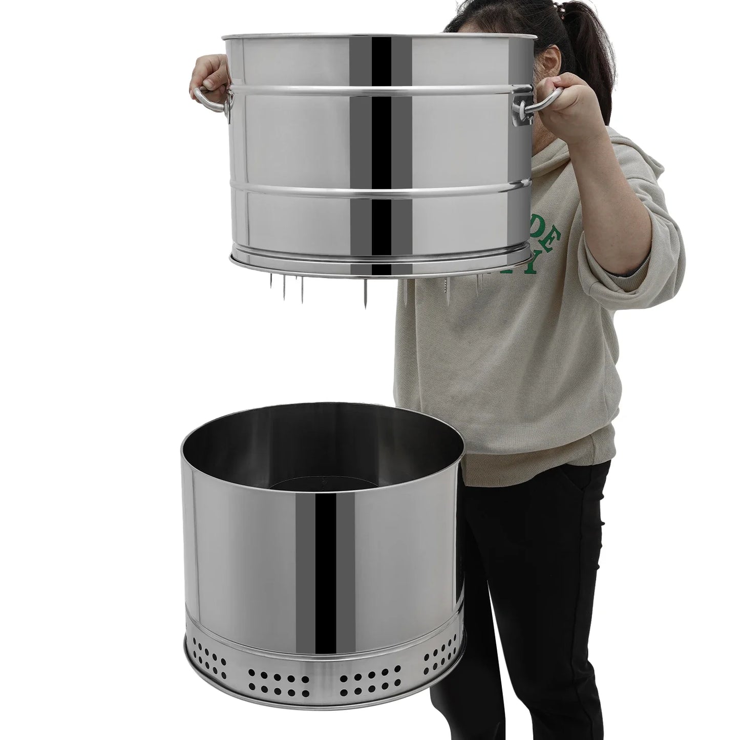 Freestanding Large Portable Smokeless Charcoal Grill - 360° Stainless Steel BBQ Barrel, for Camping,Picnics & Backyard Cooking