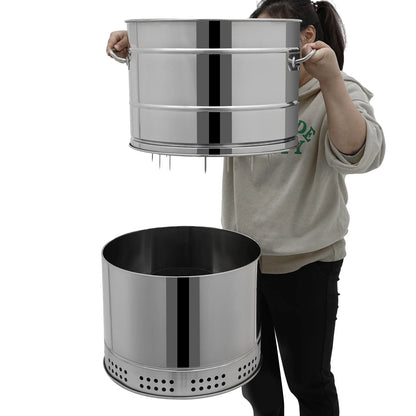 Freestanding Large Portable Smokeless Charcoal Grill - 360° Stainless Steel BBQ Barrel, for Camping,Picnics & Backyard Cooking