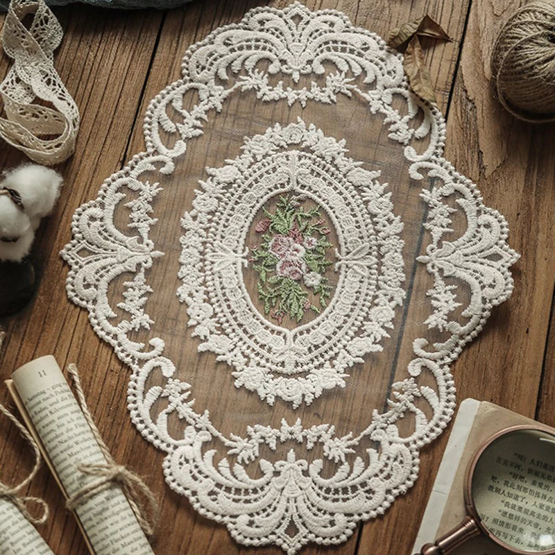 French Style Retro Oval Lace Placemats Coffee Mug Coaster Party Dinner Table Tablecloth Ins Vase Photo Props