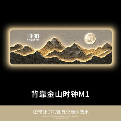High end living room decoration painting, LED digital electronic clock, mountain back atmosphere light hanging painting