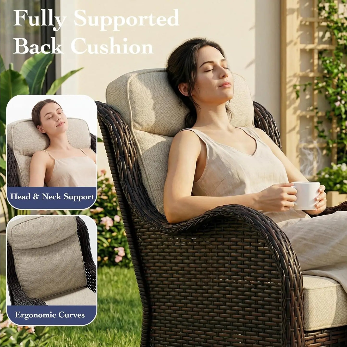 7 Pieces Outdoor Patio Furniture Set with 5" Thick Cushions, Weather-Resistant Wicker High Back Swivel Rocker, Customized