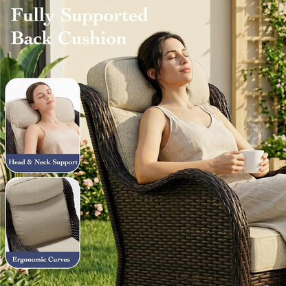7 Pieces Outdoor Patio Furniture Set with 5" Thick Cushions, Weather-Resistant Wicker High Back Swivel Rocker, Customized