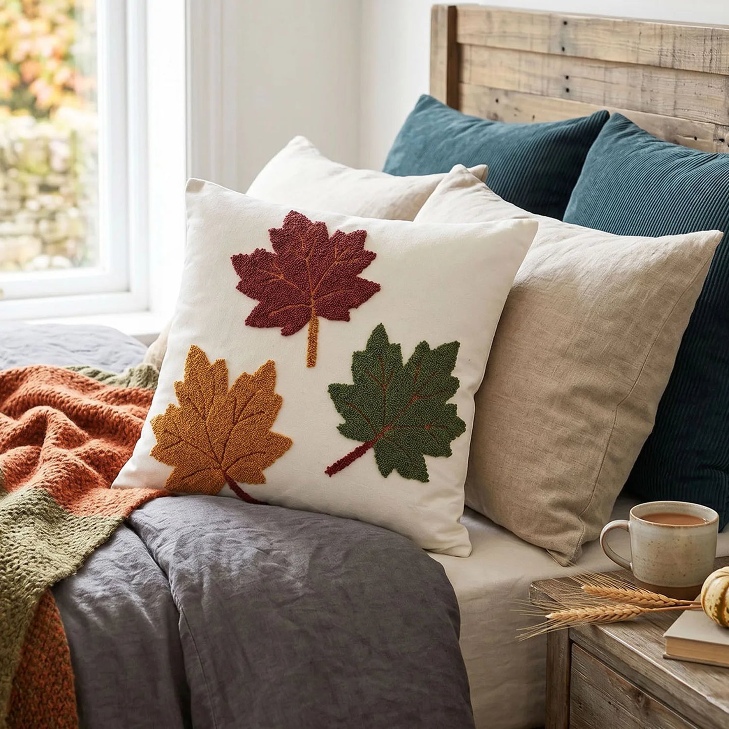 Fall Towel Embroidered Throw Pillow Cover Cojines Maple Leaf Acorn Sofa Throw Pillowcase Living Room Decorative Cushion Covers