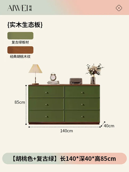 Vintage Rustic Cabinet Green Wooden French Small Apartment Cabinet 6 Drawers Storage Armoire De Rangement Home Accessories