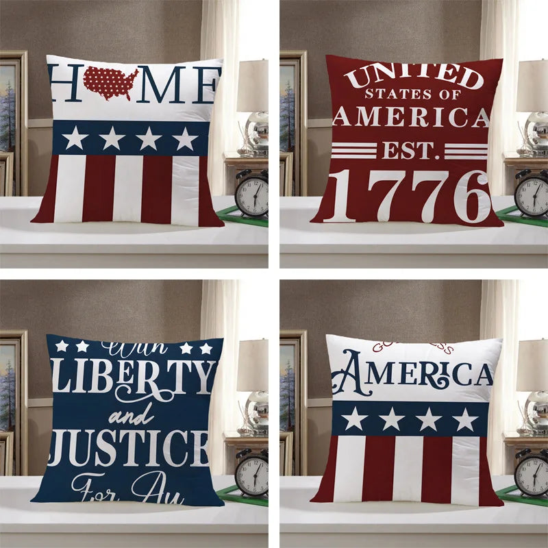 Independence Day of the United States throw pillow cover with short plush print for living room sofa decoration cushion cover