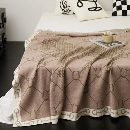 Luxury Horse Knitted Blanket Gray Bedspread Modern Orange Decorative For Sofa Throw Warm Living Room Bedding Home Decorations