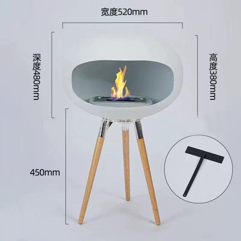 Freestanding Bioethanol Fireplace - Oval Sphere Design Smokeless Real Flame Ethanol Fire Pit for Indoor Outdoor Decor