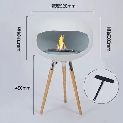 Freestanding Bioethanol Fireplace - Oval Sphere Design Smokeless Real Flame Ethanol Fire Pit for Indoor Outdoor Decor