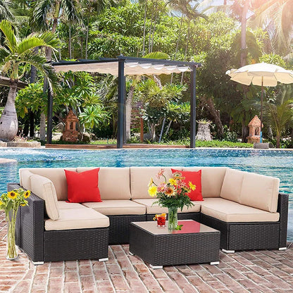 kw-Patio Furniture with Fire Table Pit Garden Wood Modern Nordic Teak Wicker Luxury Metal Rattan Outdoor Patio Furniture Set%