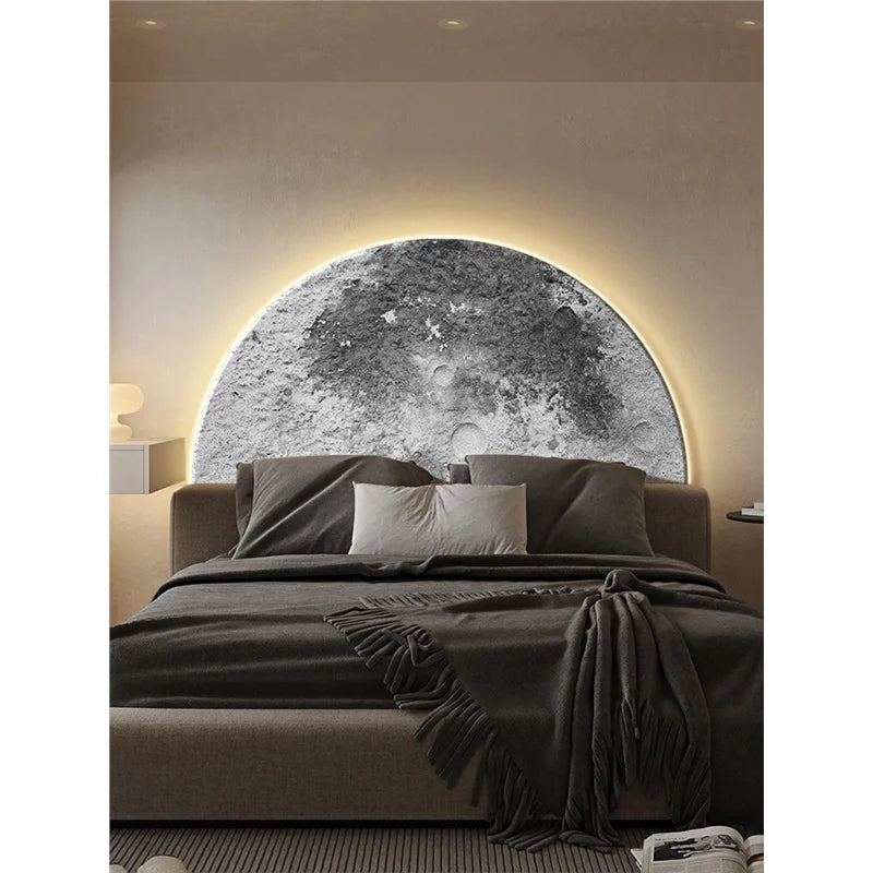 Moon living room decoration painting, LED wall lamp painting, background wall, high-end feeling, sandstone hanging painting