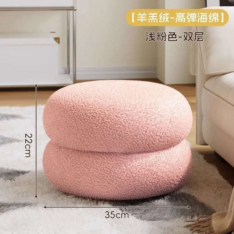 Living room small stool lamb wool bench household round stool Internet celebrity children sofa stool low stool simple pier shoe