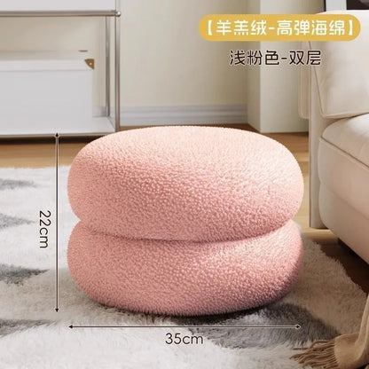 Living room small stool lamb wool bench household round stool Internet celebrity children sofa stool low stool simple pier shoe