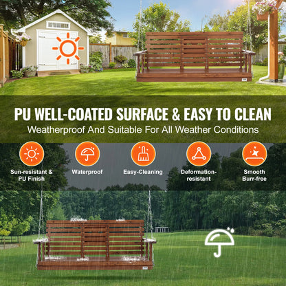 SucceBuy Wooden Porch Swing 5 ft Patio bench swing for Courtyard Garden Upgraded 880 lbs Strong Load Capacity Swing Chair Bench