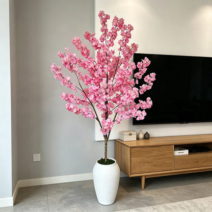 160-210cm/6.9ft Artificial Cherry Blossom Tree Plant Indoor Outdoor Ornament Fake Plant for Home Wedding Party Living Room Decor