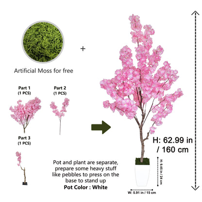 160-210cm/6.9ft Artificial Cherry Blossom Tree Plant Indoor Outdoor Ornament Fake Plant for Home Wedding Party Living Room Decor