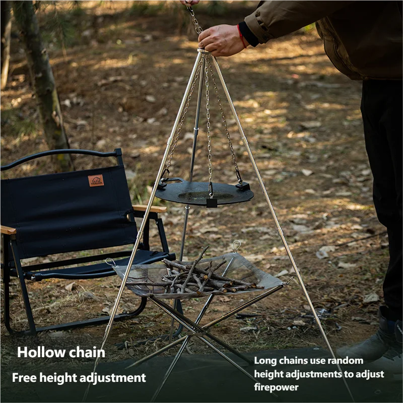 Outdoor BBQ Triangular Bracket Multifunctional Detachable Grill Pot Rack Portable Adjustable with Chain Outdoor Camping Supplies