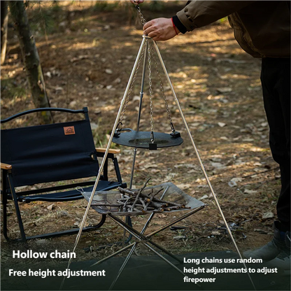 Outdoor BBQ Triangular Bracket Multifunctional Detachable Grill Pot Rack Portable Adjustable with Chain Outdoor Camping Supplies