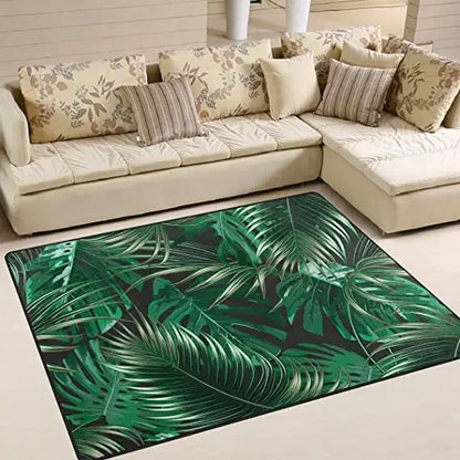 Living Room Black Gold Tropical Leaf Rug Home Non-slip  Kitchen Corridor Entrance Mat