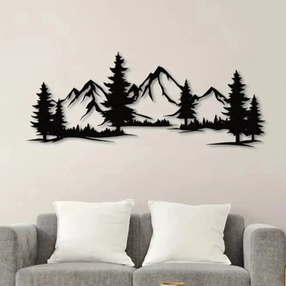 Charming Handmade Rustic Metallic Forest & Mountain Wall Art with Evergreen Tree Design for Kids Room Farmhouse Christmas Gift